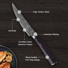 JAPANESE STEAK KNIFE SET, 5 INCH SERRATED STEAK KNIVES