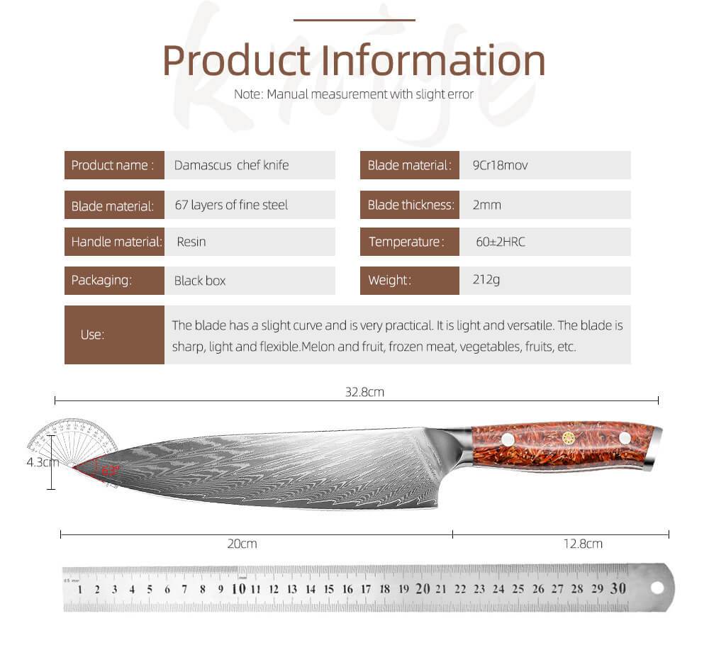 Damascus Blade Kitchen Knives, Chaff Resin Handle - Letcase