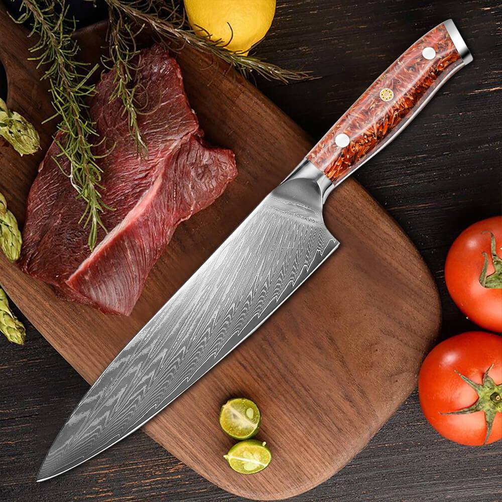 Damascus Blade Kitchen Knives, Chaff Resin Handle - Letcase