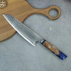 Damascus Chef's Knife, 8" Kiritsuke Knife, Epoxy Resin Solidified Wood - Letcase