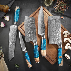 Damascus Kitchen Knife Set 5 Piece Cleaver Knife Set - Letcase