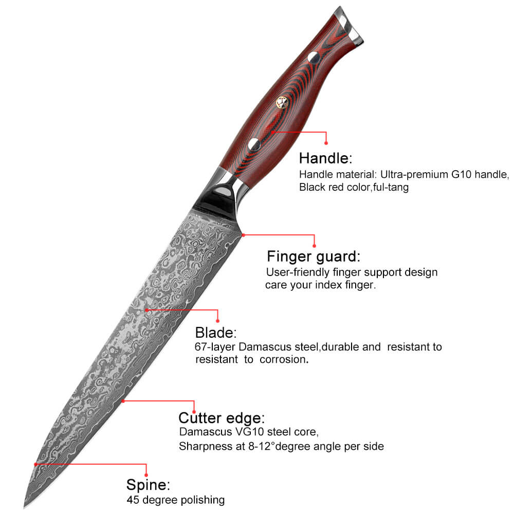 Damascus Slicing Knife VG-10 Steel Core 67 Layer, G-10 Handle - Letcase