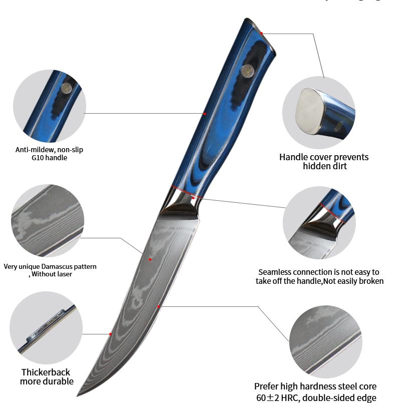 Damascus steak knife set of 6 Japanese AUS-10 Steel - Letcase