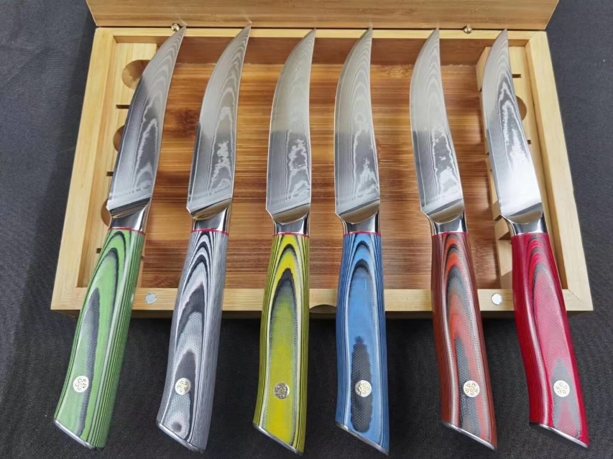 Damascus Cutlery】6 Piece 5 Damascus Steel Steak Knives Non