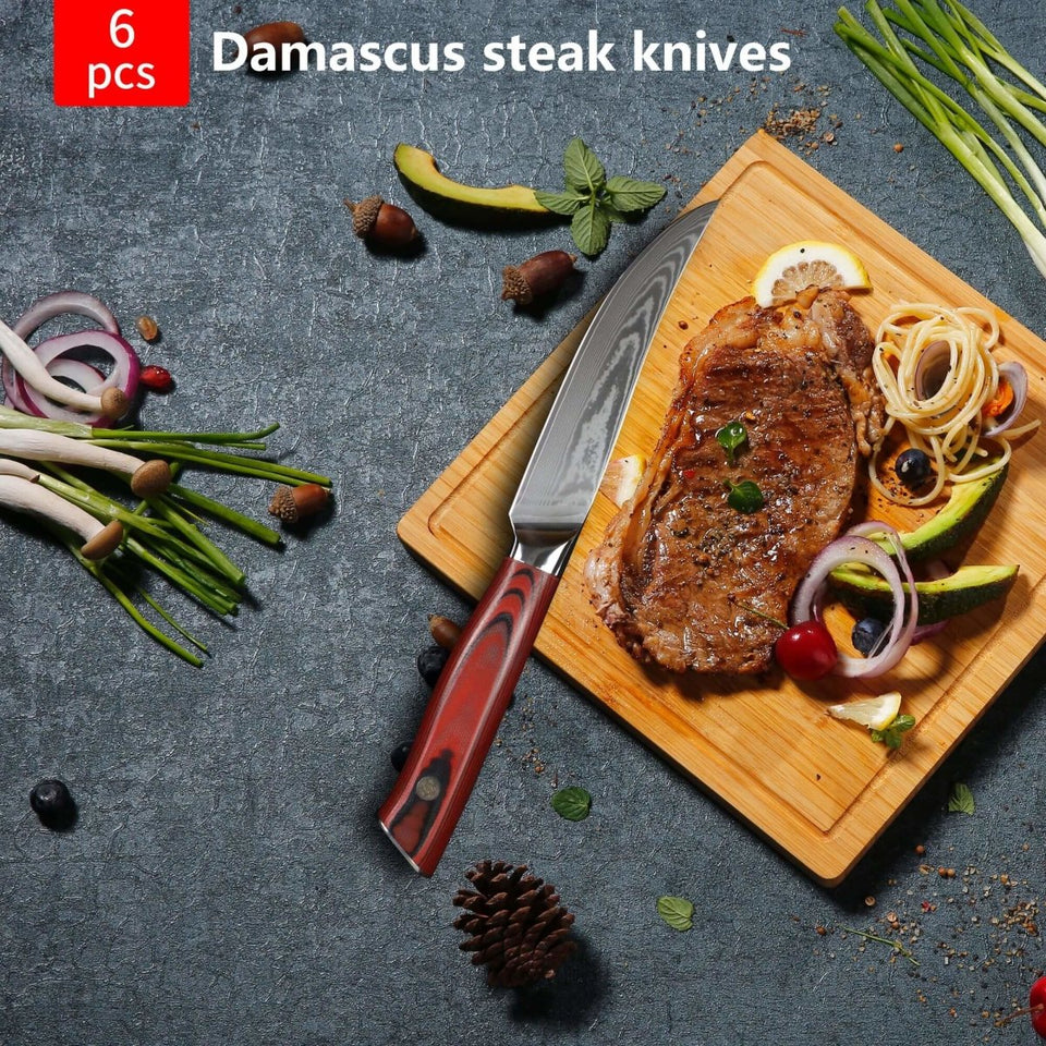 Steak Knives, 4Pcs Damascus Premium Steak Knives Set (Non-Serrated