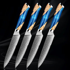 Damascus Steak Knives Set, 5-inch Serrated Steak Knife - Letcase