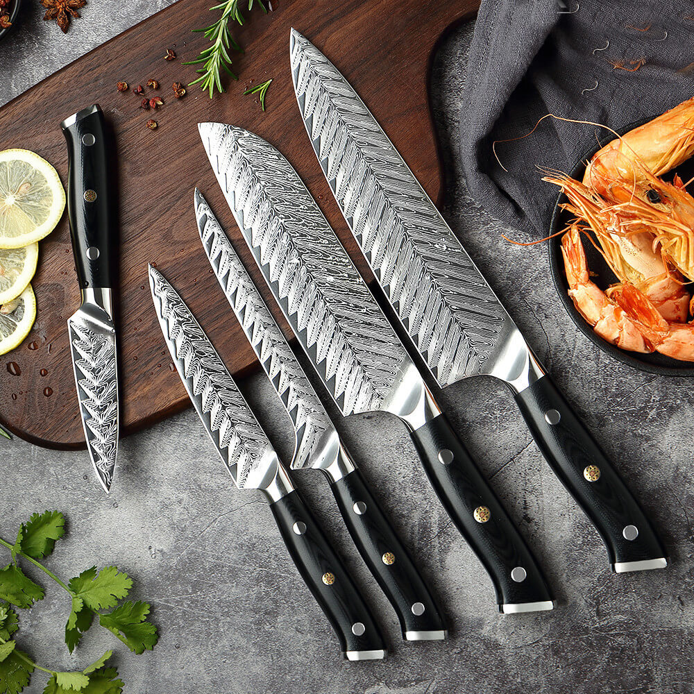 5 Pieces Hand Forged Damascus Kitchen Knife Set 