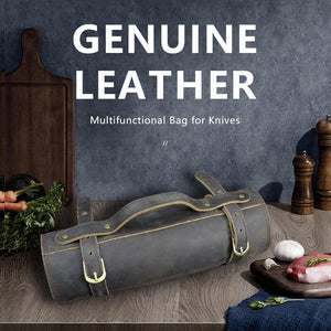 Genuine Leather Knife Roll Storage Bag, 6 pockets, Portable Chef Knife Case, Travell Friendly - Letcase