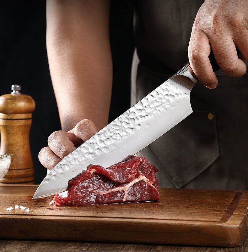 Hammered Kitchen Knife Set, High-Carbon Stainless Steel Blade and Black Handle - Letcase