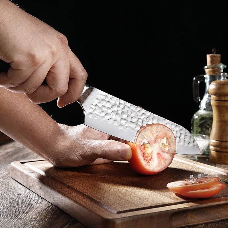 Hammered Kitchen Knife Set, High-Carbon Stainless Steel Blade and Black Handle - Letcase