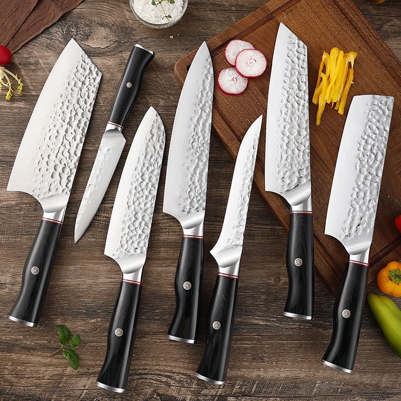 Hammered Kitchen Knife Set, High-Carbon Stainless Steel Blade and Black Handle - Letcase