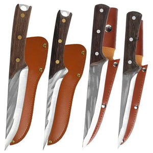 Hand Forged Boning Knife Chef Knife Cleaver Knife With Leather Sheath, 4-Piece - Letcase