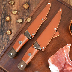 Hand Forged Boning Knife Chef Knife Cleaver Knife With Leather Sheath, 4-Piece - Letcase