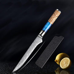 Hand Forged Chef Knives, Damascus Steel Knife, Colored Blue Resin Handle - Letcase