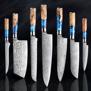 Hand Forged Damascus Steel Chef Knife Set With Resin Handle WH 3447