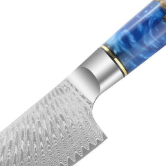 Hand Forged Damascus Chef Knife Set - Colored Blue Resin Handle - Letcase