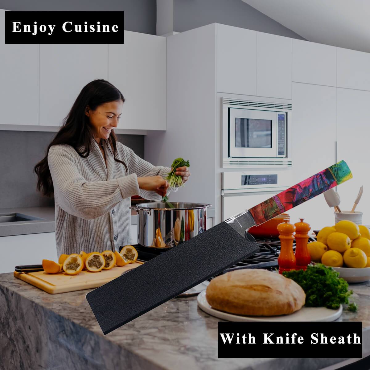 Chef Knife Set Professional Kitchen Knives Stainless Steel Cooking Tools  Stabilized Wood Handle 