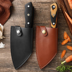 Hand Forged Meat Cleaver Knife With Leather Sheath, 6 Inch, 2-Piece - Letcase