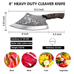Heavy Duty Meat Cleaver 8" Hand Forged Butcher Knife - Letcase