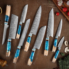 Japanese Chef Knife Set 9 Piece Damascus Knife Set - Letcase