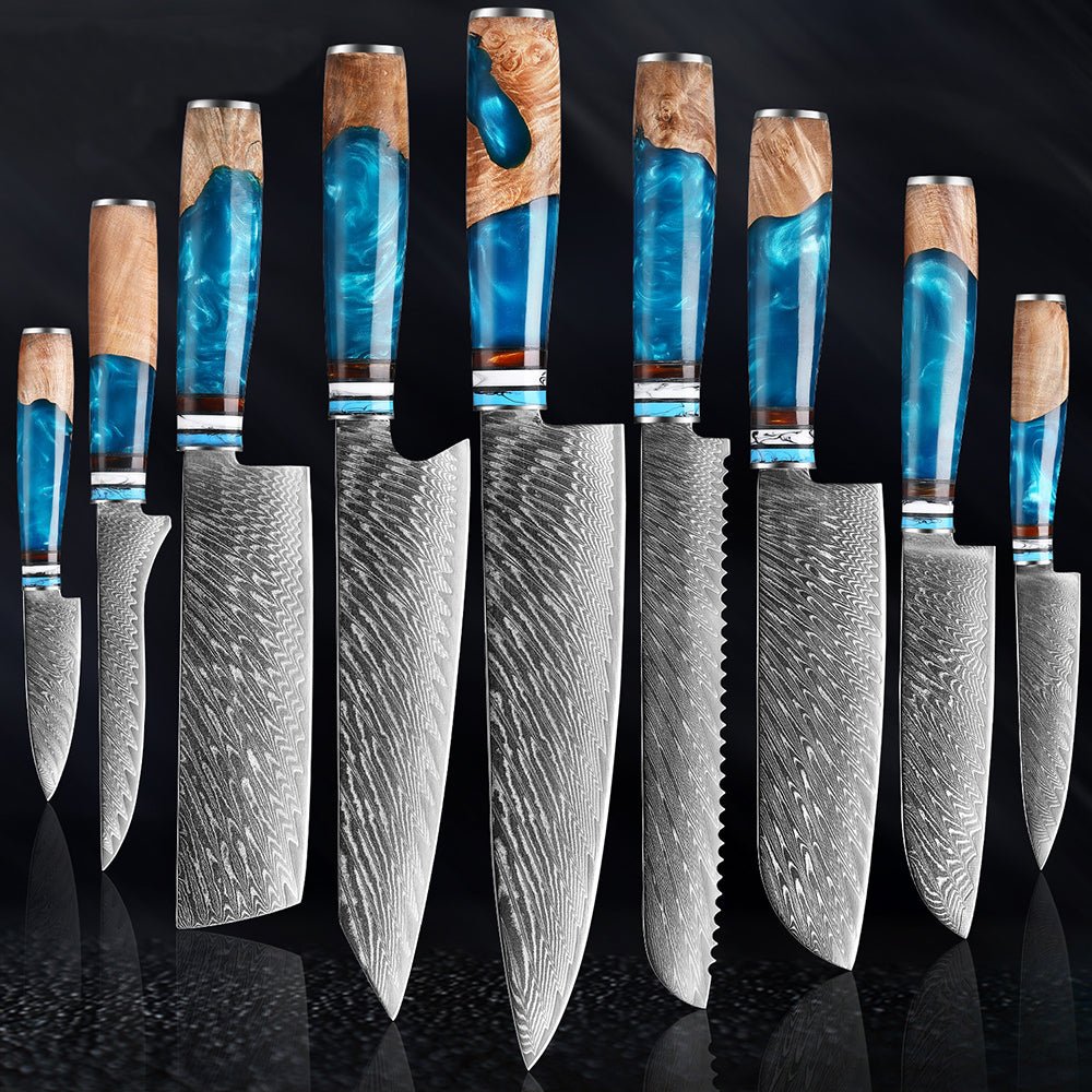 Japanese Chef Knife Set 9 Piece Damascus Knife Set - Letcase