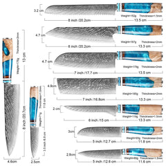 Japanese Chef Knife Set 9 Piece Damascus Knife Set - Letcase