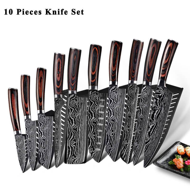 10 Pieces Professional Japanese Chef Knife Set Letcase