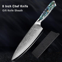 Japanese Damascus Steel Knife Set With Abalone Shell Handle - Letcase