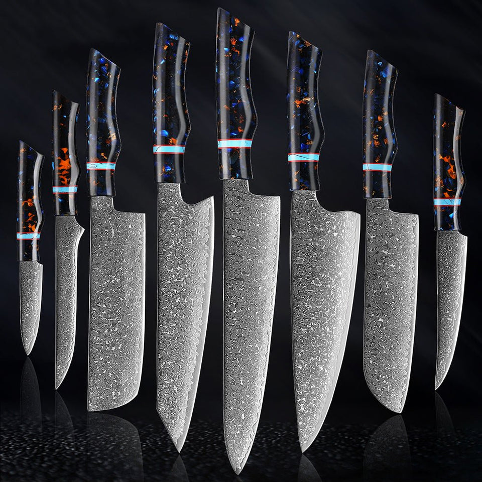 8-piece Premium Japanese Kitchen Knife Set with Laser Damascus Pattern -  Imperial Collection - Chef's Knife, Paring Knife, Bread Knife & More 
