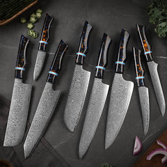 Japanese Kitchen Knife Set 8 Piece Damascus Knife Set - Letcase