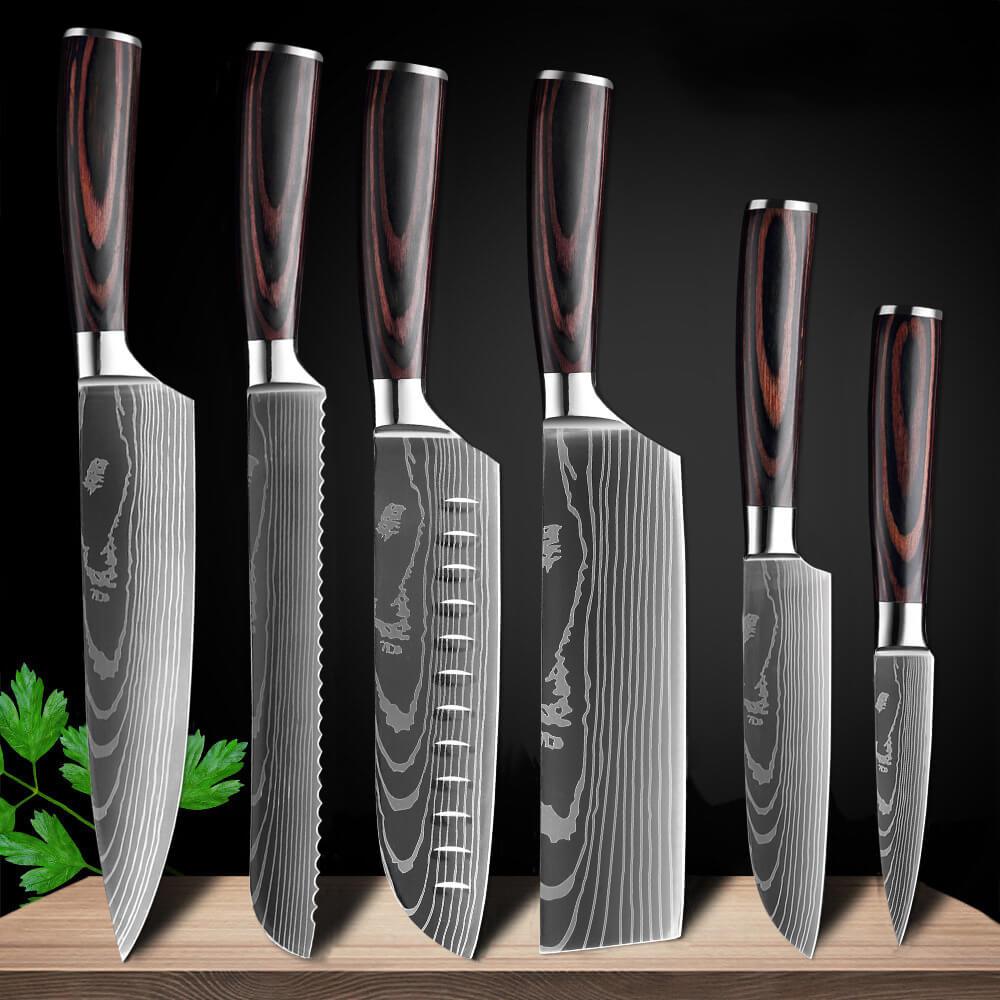 Stainless Steel Kitchen Knife Set Japanese Damascus Pattern