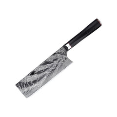 Japanese Nakiri Knife, 7" 67 layers Damascus AUS-10 steel with Black G10 Handle - Letcase