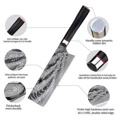 Japanese Nakiri Knife, 7" 67 layers Damascus AUS-10 steel with Black G10 Handle - Letcase