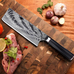 Japanese Nakiri Knife, 7" 67 layers Damascus AUS-10 steel with Black G10 Handle - Letcase