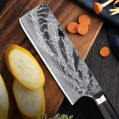 Japanese Nakiri Knife, 7" 67 layers Damascus AUS-10 steel with Black G10 Handle - Letcase