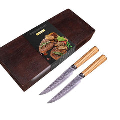Japanese Steel Steak Knives With Olive Wood Handle - Letcase