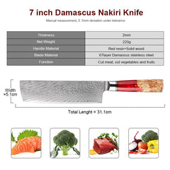 Japanese Vegetable Knife 7 Inch VG-10 Damascus Nakiri Knife - Letcase