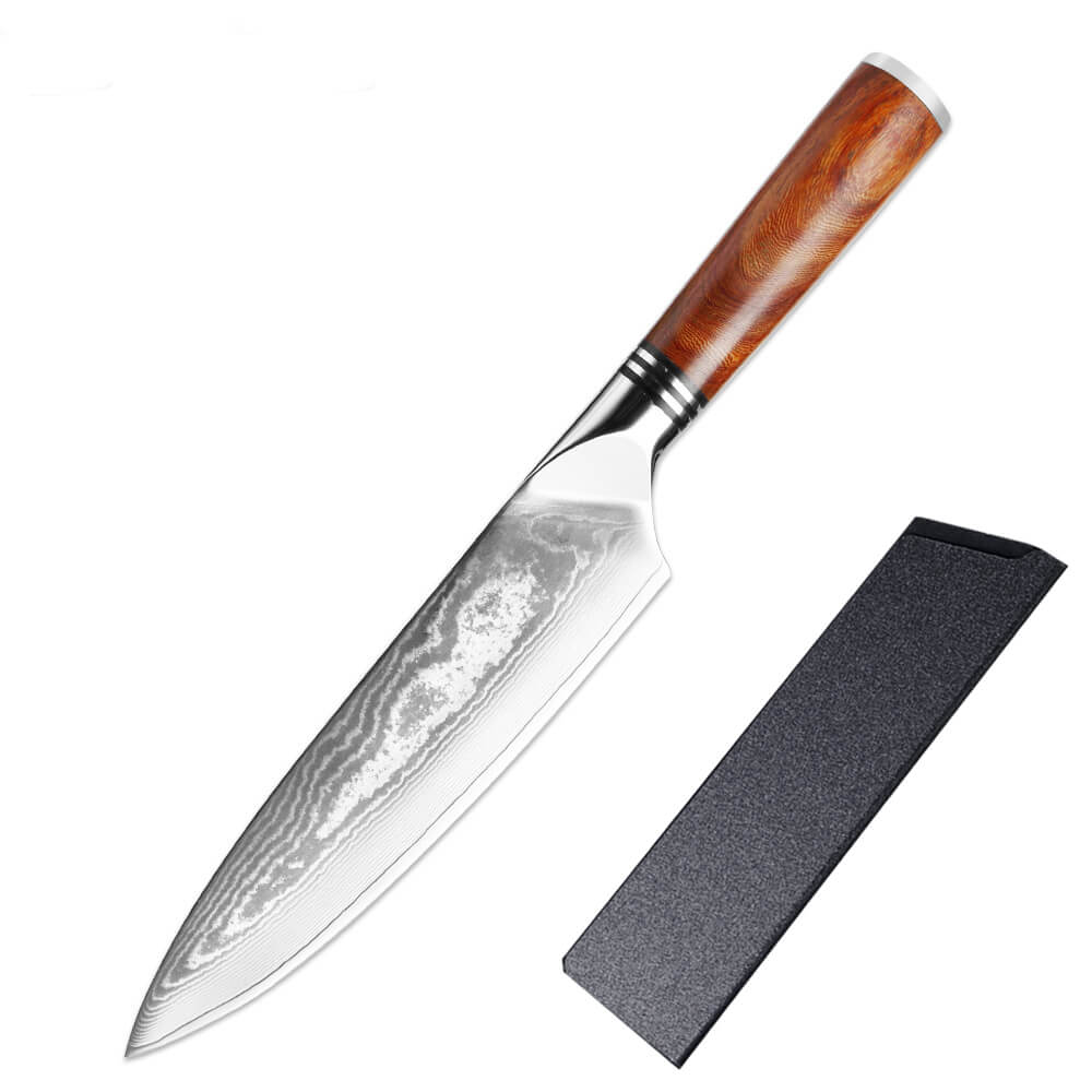 Japanese VG10 Damascus Chef Knife, Mkuruti Wood Handle - Letcase
