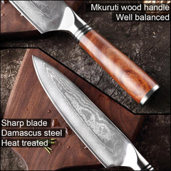Japanese VG10 Damascus Chef Knife, Mkuruti Wood Handle - Letcase