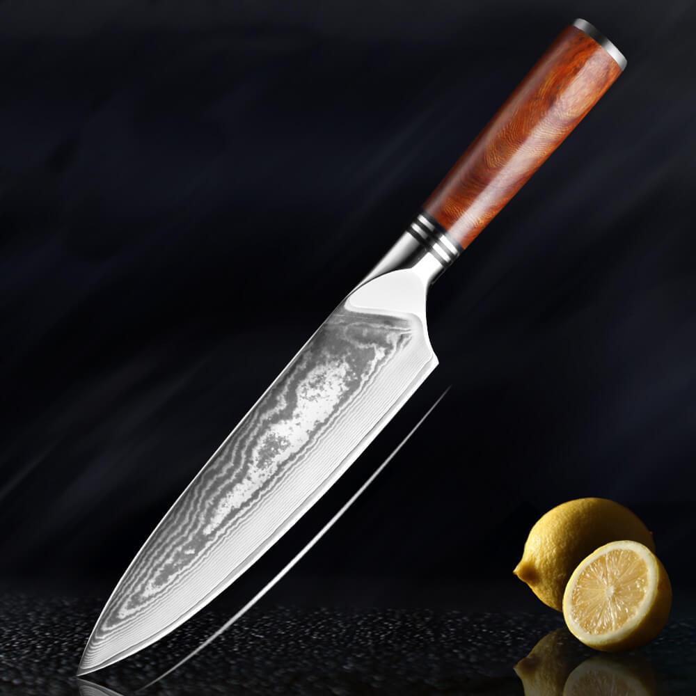 Japanese VG10 Damascus Chef Knife, Mkuruti Wood Handle - Letcase