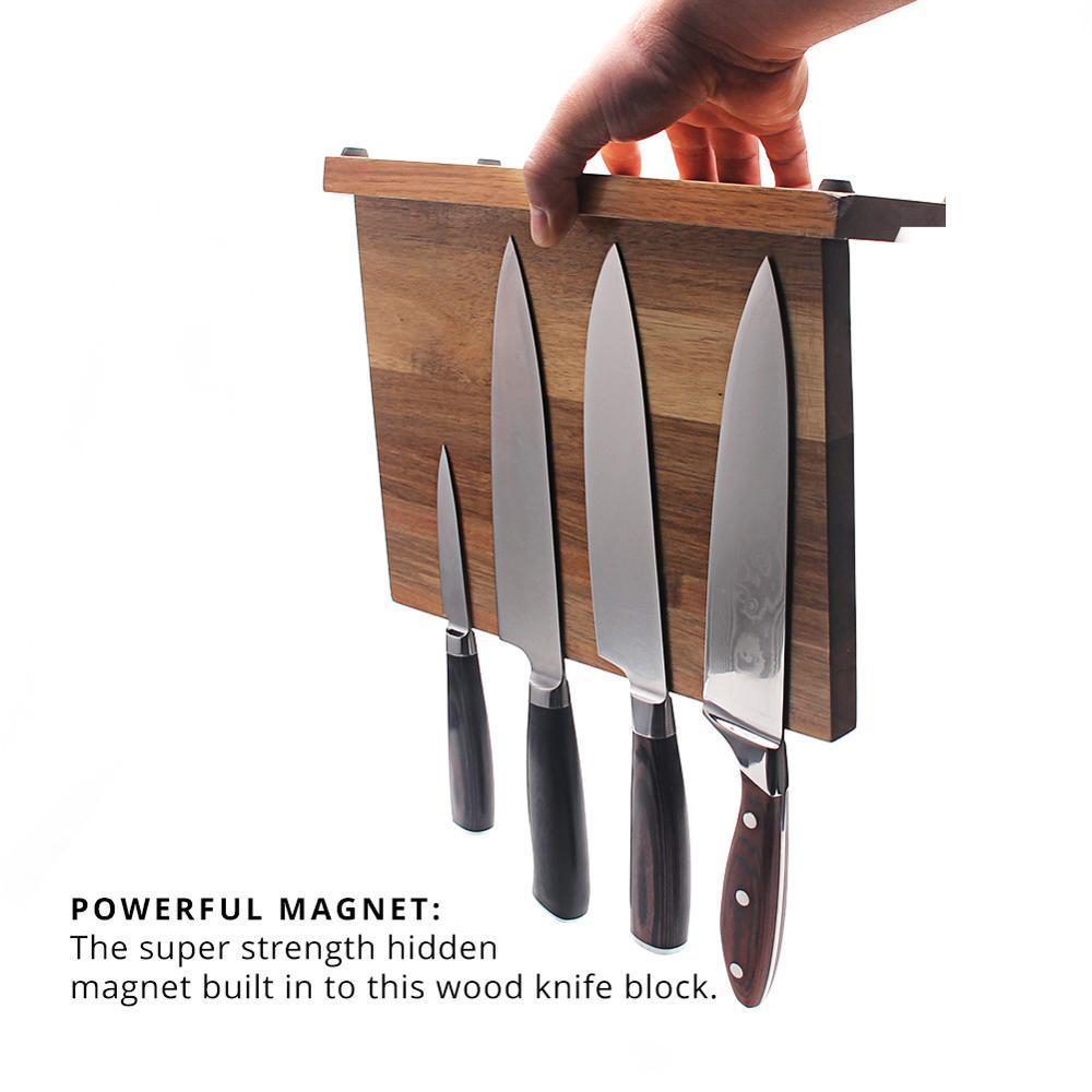 Letcase Acacia Wood Magnetic Knife Block Holder(Without Knives) - Letcase