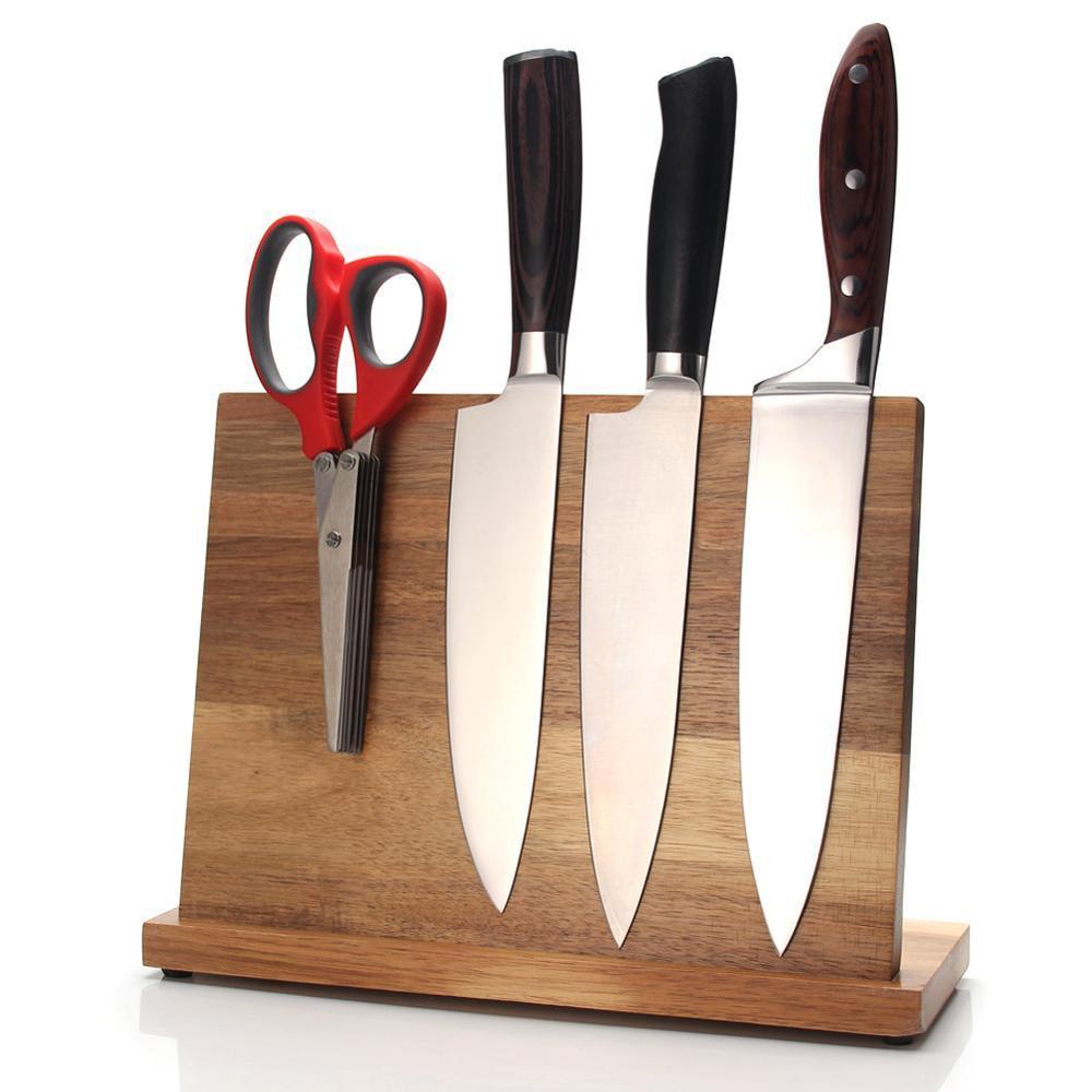 Acacia Wood Magnetic Knife Block Holder, Universal Stand 