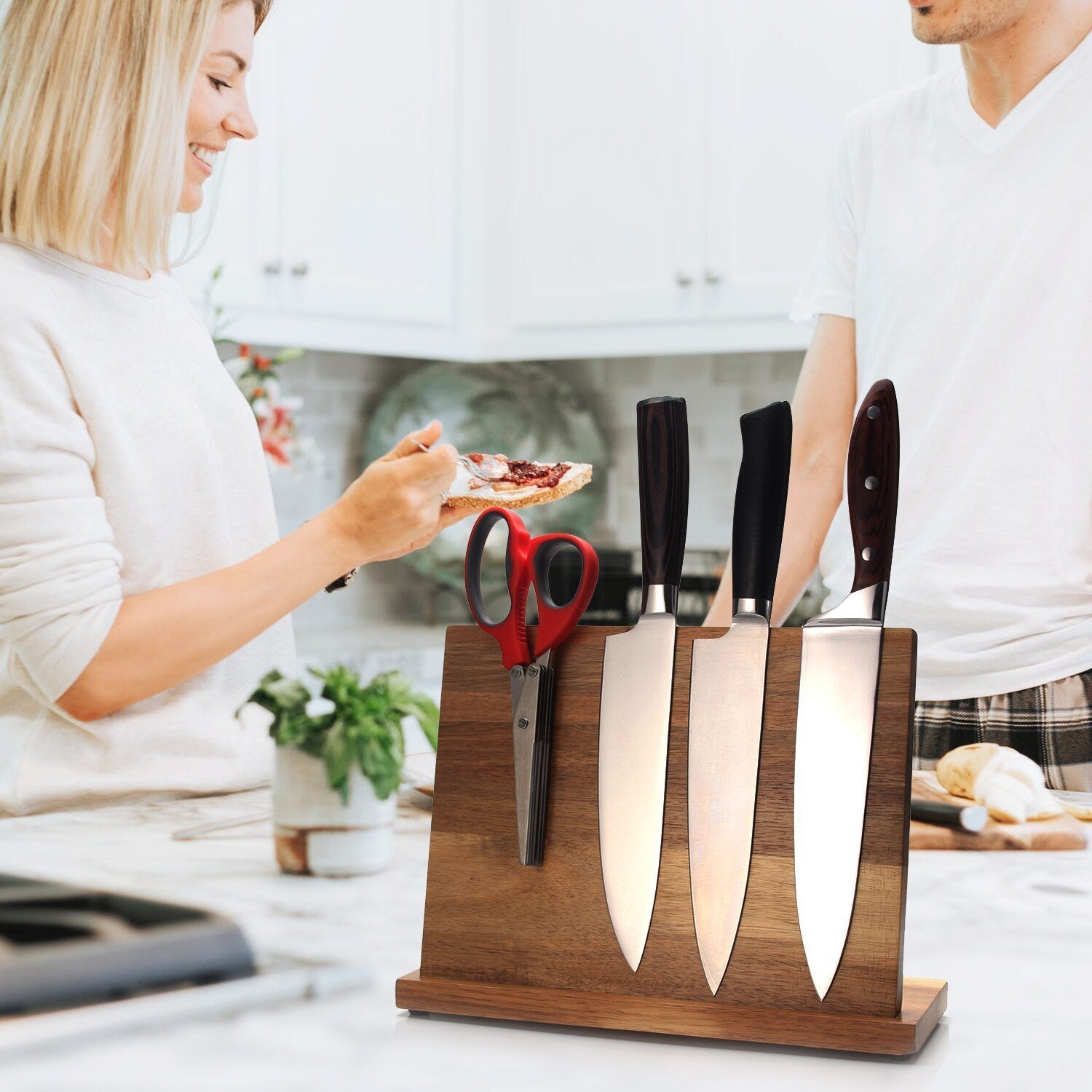 Letcase Acacia Wood Magnetic Knife Block Holder(Without Knives) - Letcase