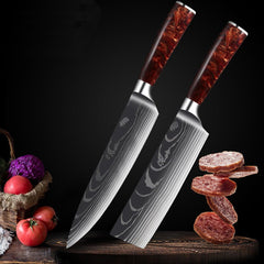 Premium Knife Set High Carbon Steel Kitchen Knives With Red Resin Handle - Letcase