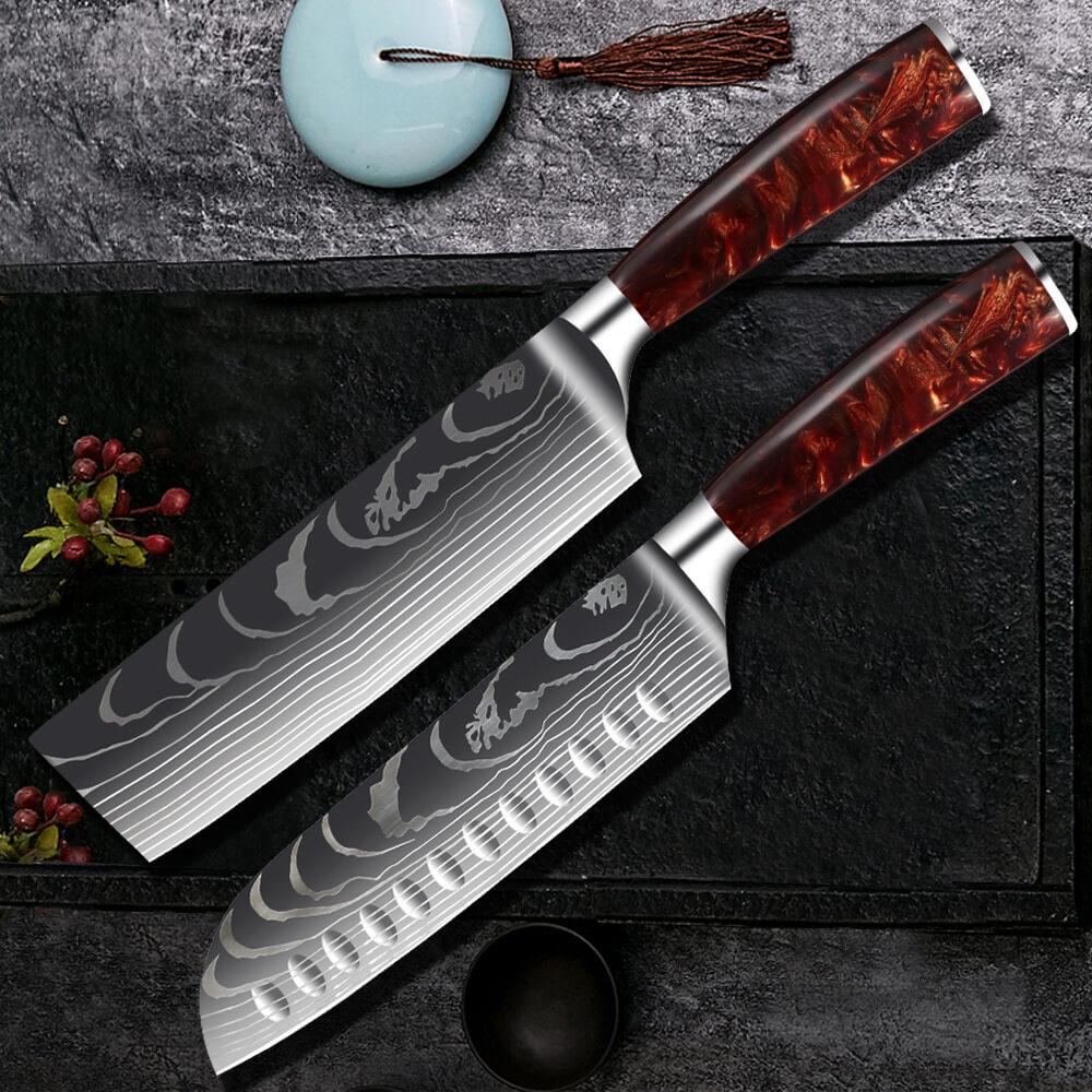 Premium Knife Set High Carbon Steel Kitchen Knives With Red Resin Handle - Letcase