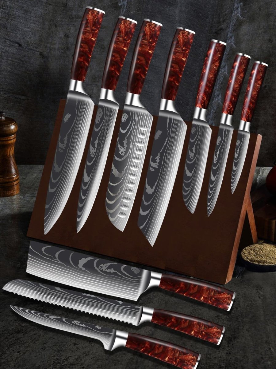 Premium Knife Set High Carbon Steel Kitchen Knives With Red Resin Handle - Letcase