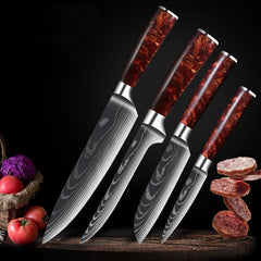 Premium Knife Set High Carbon Steel Kitchen Knives With Red Resin Handle - Letcase