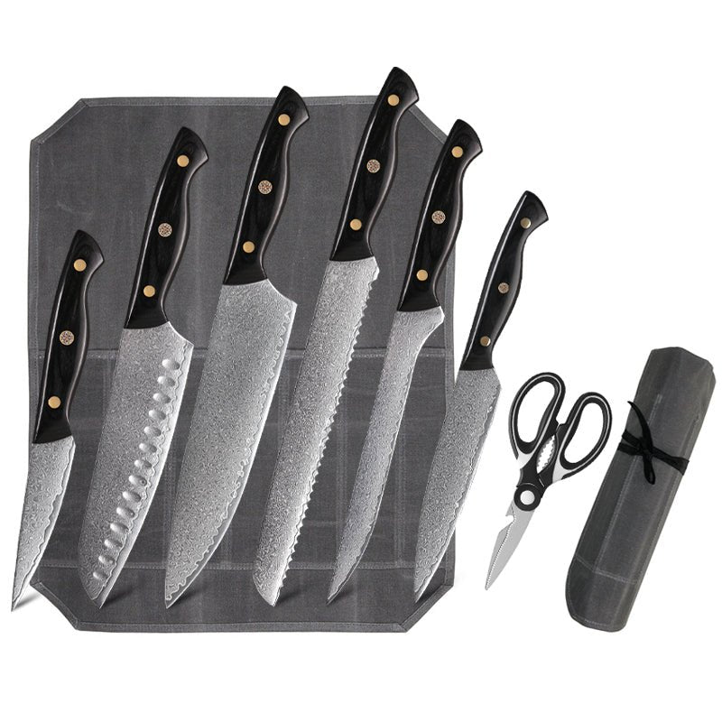 Professional 7-Piece Damascus Steel Knife Roll Set - Letcase