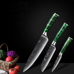 Professional Chef Knife Set - Green Resin Wood Handle - Letcase