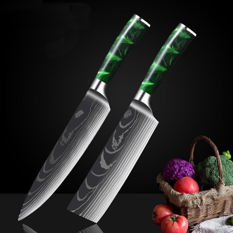 Professional Chef Knife Set - Green Resin Wood Handle - Letcase
